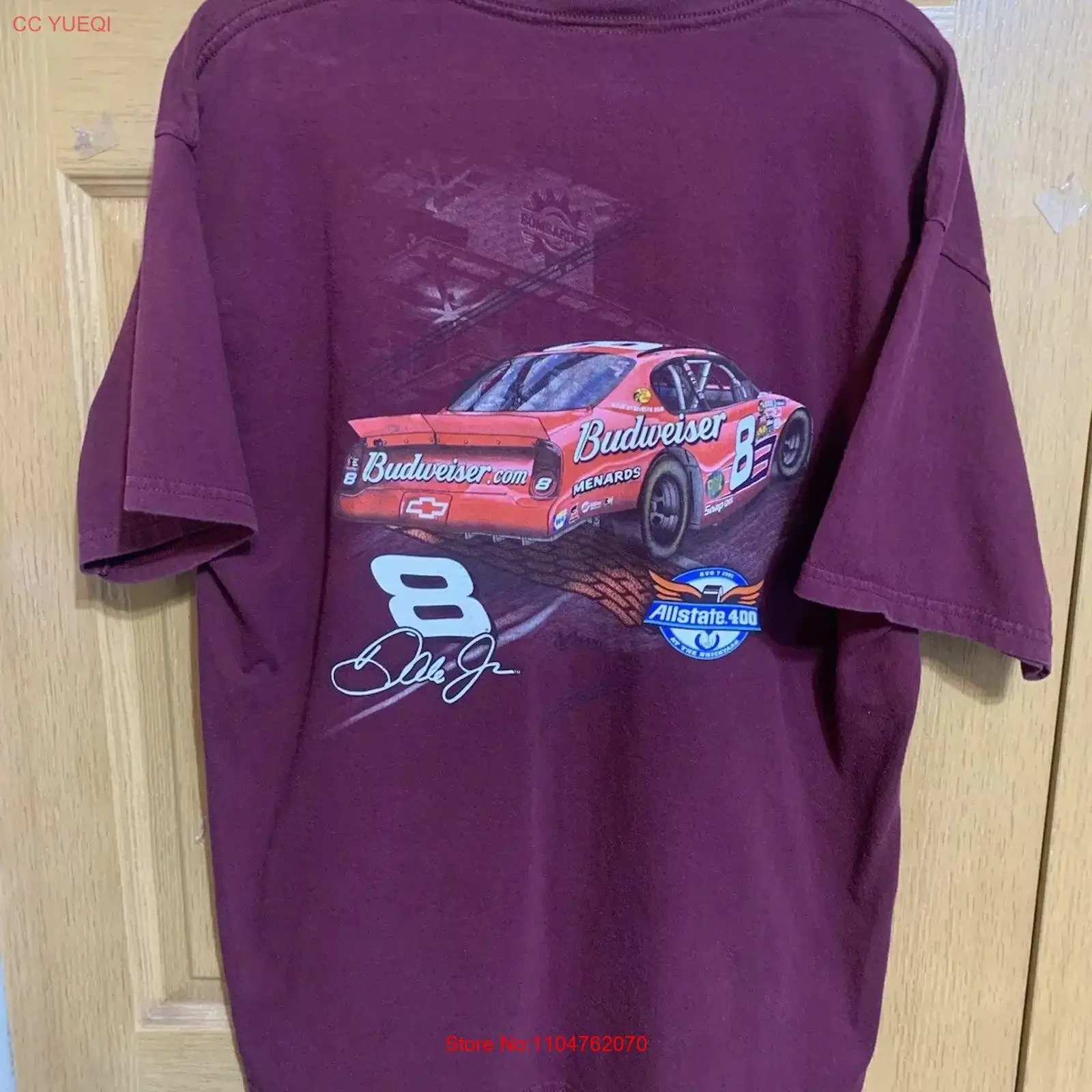 Фото Футболка Y2K Dale Earnhardt Jr Budweiser, двусторонняя, для взрослых, размер XL (46x30), винтажная, с эффектом потертости, дышащая, универсальная, слегка состаренная №1