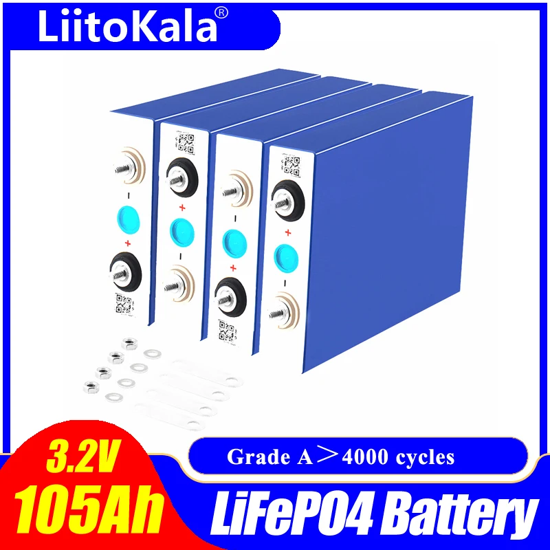 4-32pcs LiitoKala 3.2V 105Ah lifepo4 battery CELL 12V 24V 36V 48V Electric RV Golf car outdoor solar energy Rechargeable