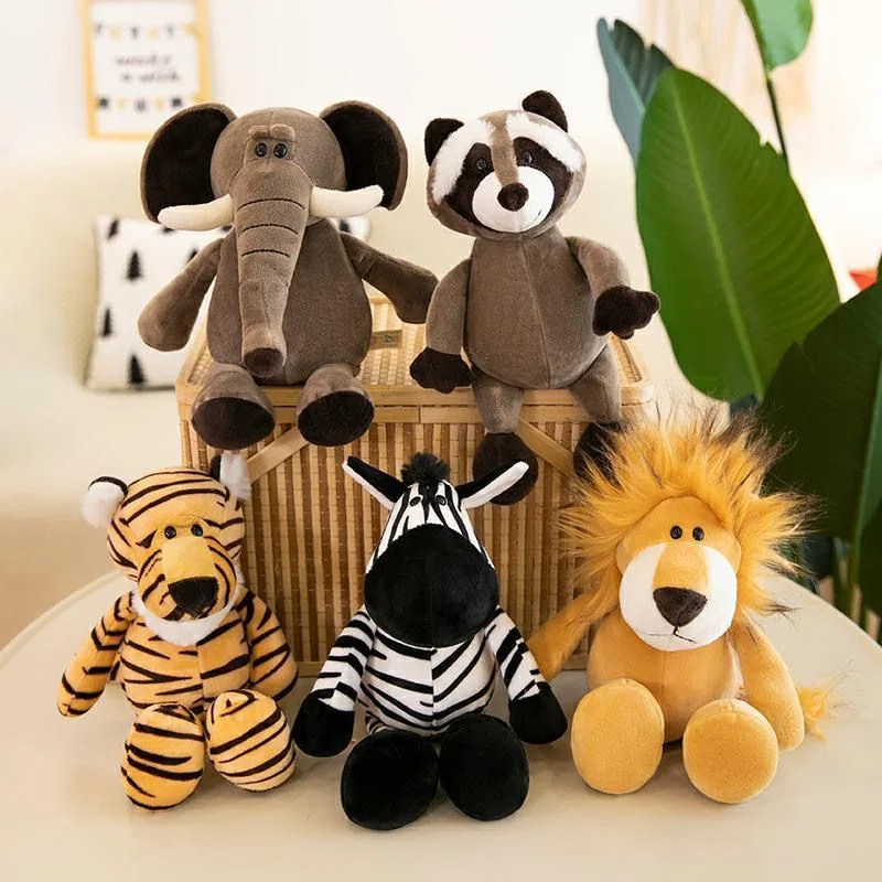 

25CM Kawaii Jungle Animal Filling Toy Forest Animal Plush Dog Zebra Elephant Lion Fox Giraffe Children's Toy Doll Birthday Gift