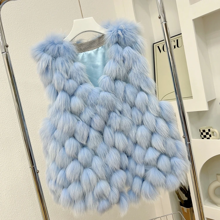 Winter Real Fur Vest Women Natural Fox Fur Sleeveless Coat Short Fashion Fur Gilet Keep Warm Streetwear Free Shipping