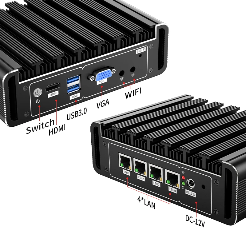 Quad Core AES-NI VT-D Pfsense Mini PC 4*Lan 2.5G Efthernet Port Intel J4125 CPU  DDR4 Fanless Business Industrial Soft Router