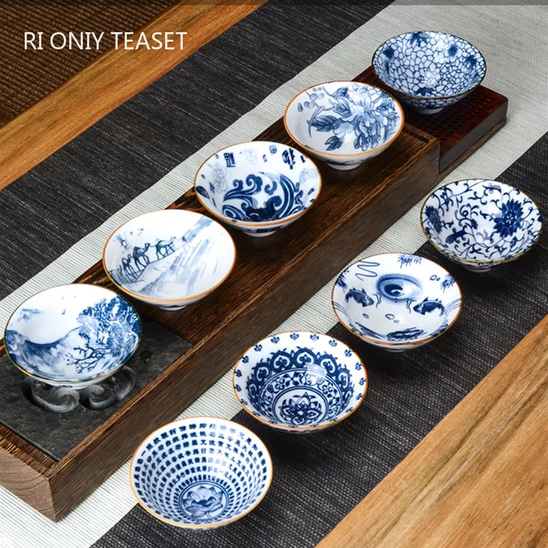 

4 pcs /lot Chinese Blue and White Porcelain Teacup Travel Ceramic Tea Bowl Anti Scaling Hand-Painted Meditation Cups Tea Set