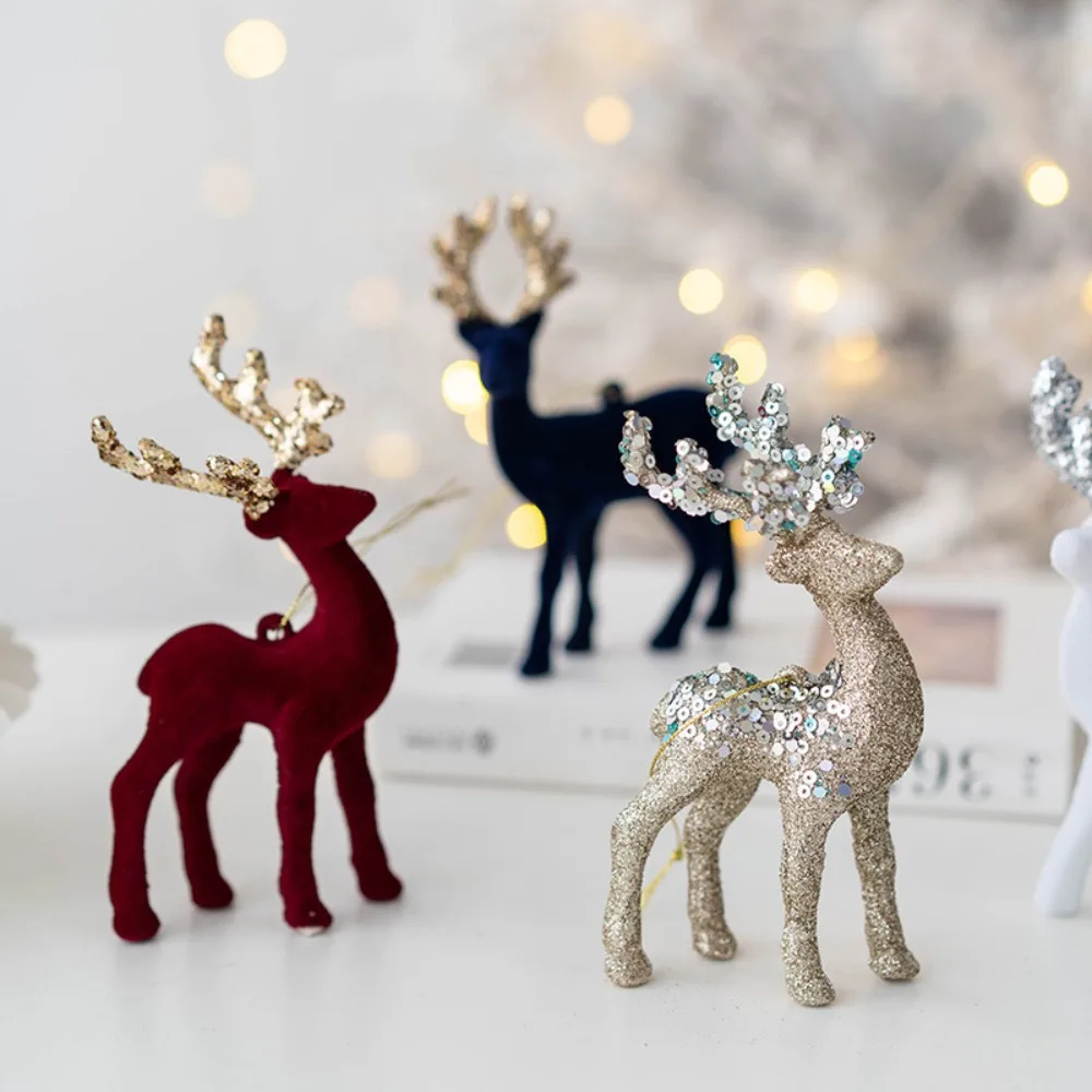 

2024 Simulation Reindeer Glittering Christmas Deer Xmas Elk Decorations Xmas Tree Pendant Home Merry Party Craft Holiday Decor