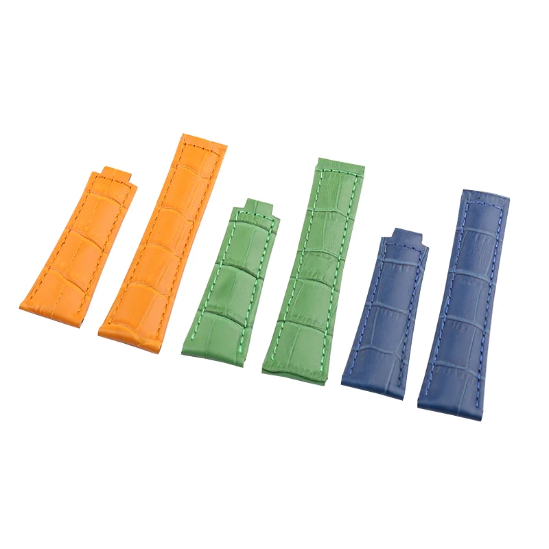 Watch accessories Leather strap suitable for Rolex red blue black Green Water Ghost series 20mm unisex folding buckle