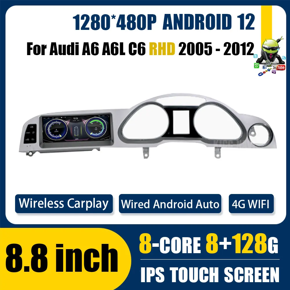 

8.8 '' For Audi A6 A6L C6 2005 - 2012 RHD 4G Lte Android 12 Car Radio Video Car Multimedia GPS Navigation Android Auto Carplay