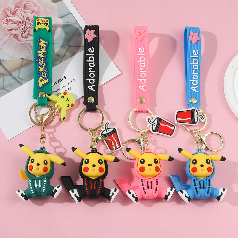 Japanese Anime Lightning Yellow Mouse Silicone Key Chains Cute Trendy Pendant Car Keyrings Cartoon Toys Kids Birthday Gifts