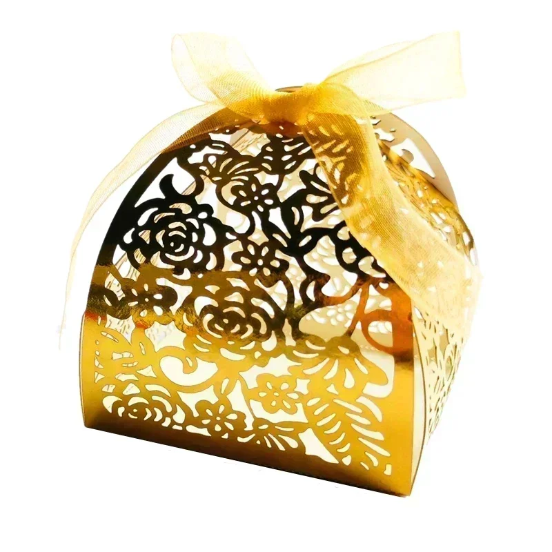 10 шт. красное золото розовая роза свадебная коробка конфет лазерная резка полые