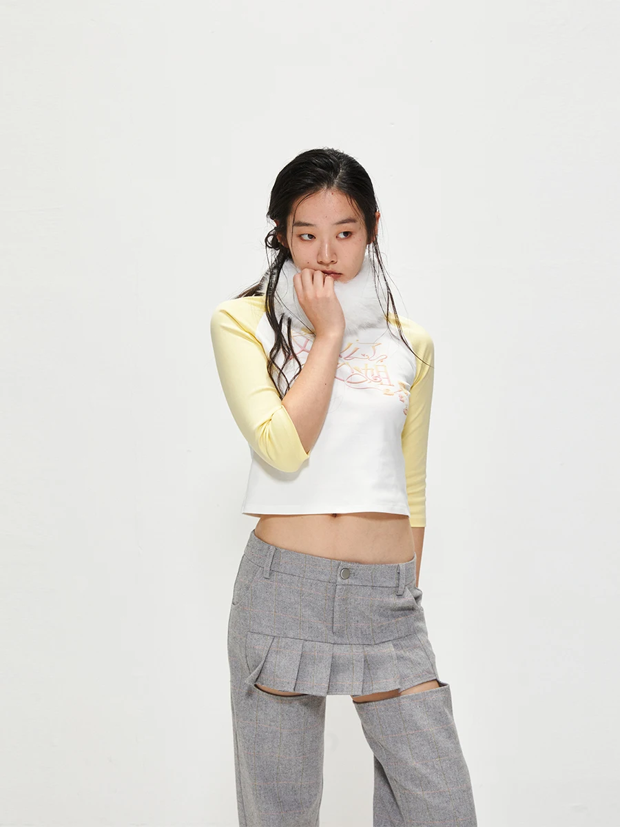 9266studio 25ss Big Miss Print Raglan 3/4 Sleeve Top