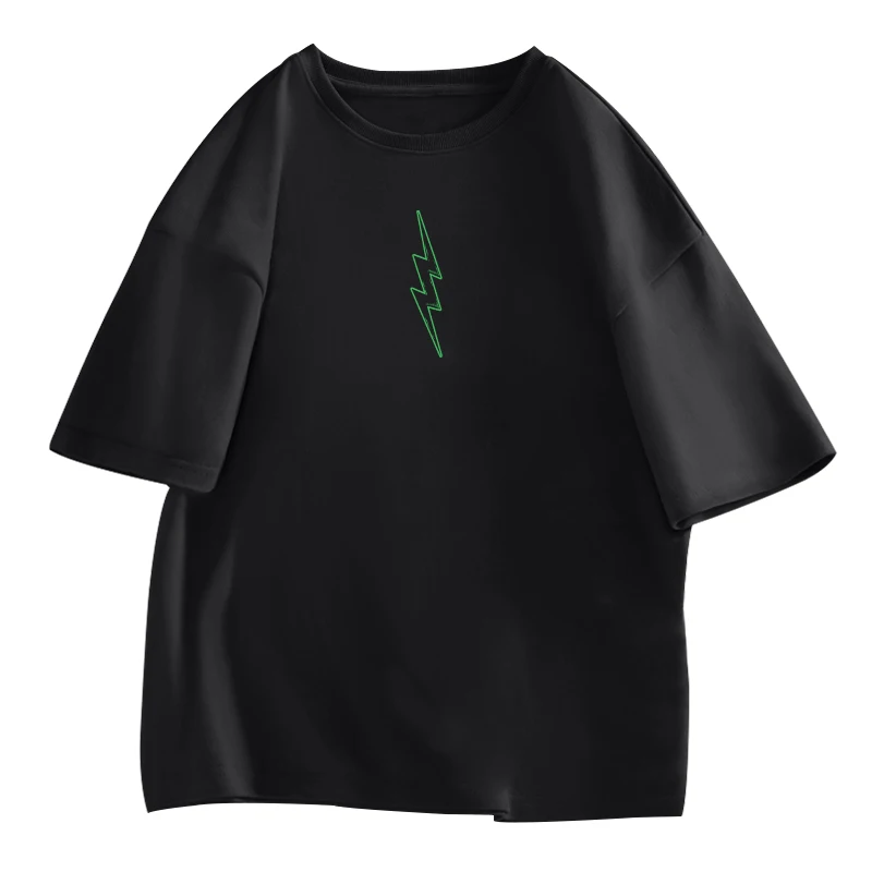 

Simple Casual Ladies Cotton T-shirt Summer Loose Sports Short Sleeves Lightning Harajuku Graphic T Shirt Streetwear Women Tops