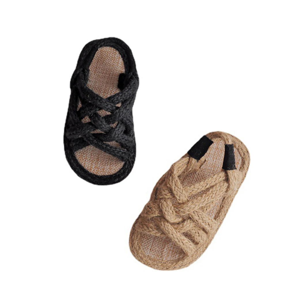 

2022 Hemp Rope Weaving Kids Summer Shoes Children Sandals Baby Boy Soft Non-slip Beach Shoes Boys Casual Slippers