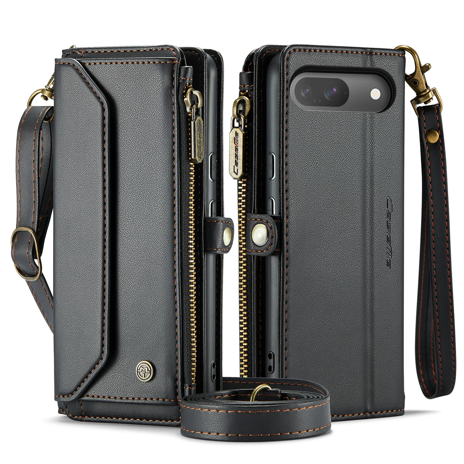 Кожаный чехол-кошелек на молнии с отделением для карт Google Pixel 9 Pro