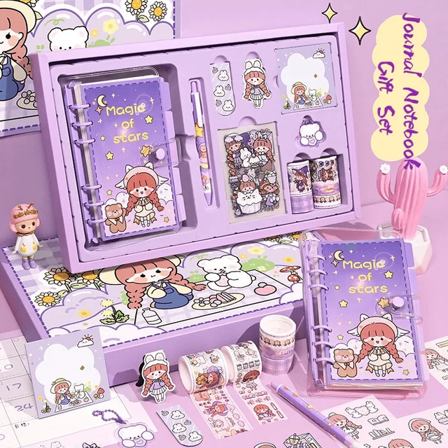 SKYSONIC Journal Binder Notebook Set Magic Loose Leaf Diary Bullet Agenda Refill Paper Gift Box Set Kawaii Stationery 1