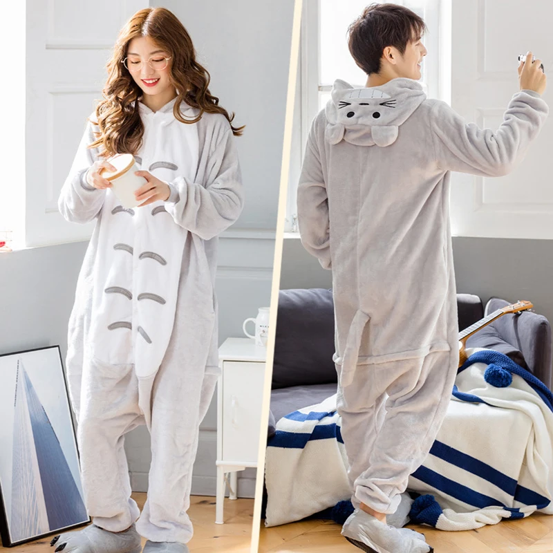 Unisex Adult Animal Pajama Warm Sleepwear Totoro Onesie One Piece Pyjama Halloween Christmas Party Cosplay Costume for Women Men