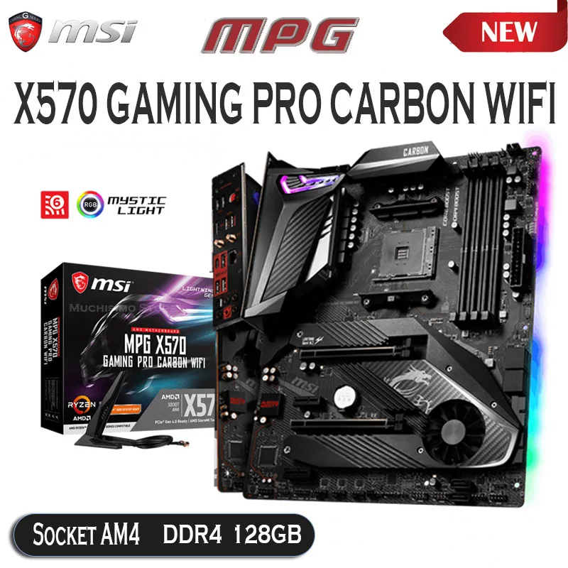 

MSI MPG X570 GAMING PRO CARBON WIFI Motherboard Socket AM4 AMD Ryzen X570 Mainboard DDR4 128GB SATA III PCI-E 4.0 ATX NEW AM4