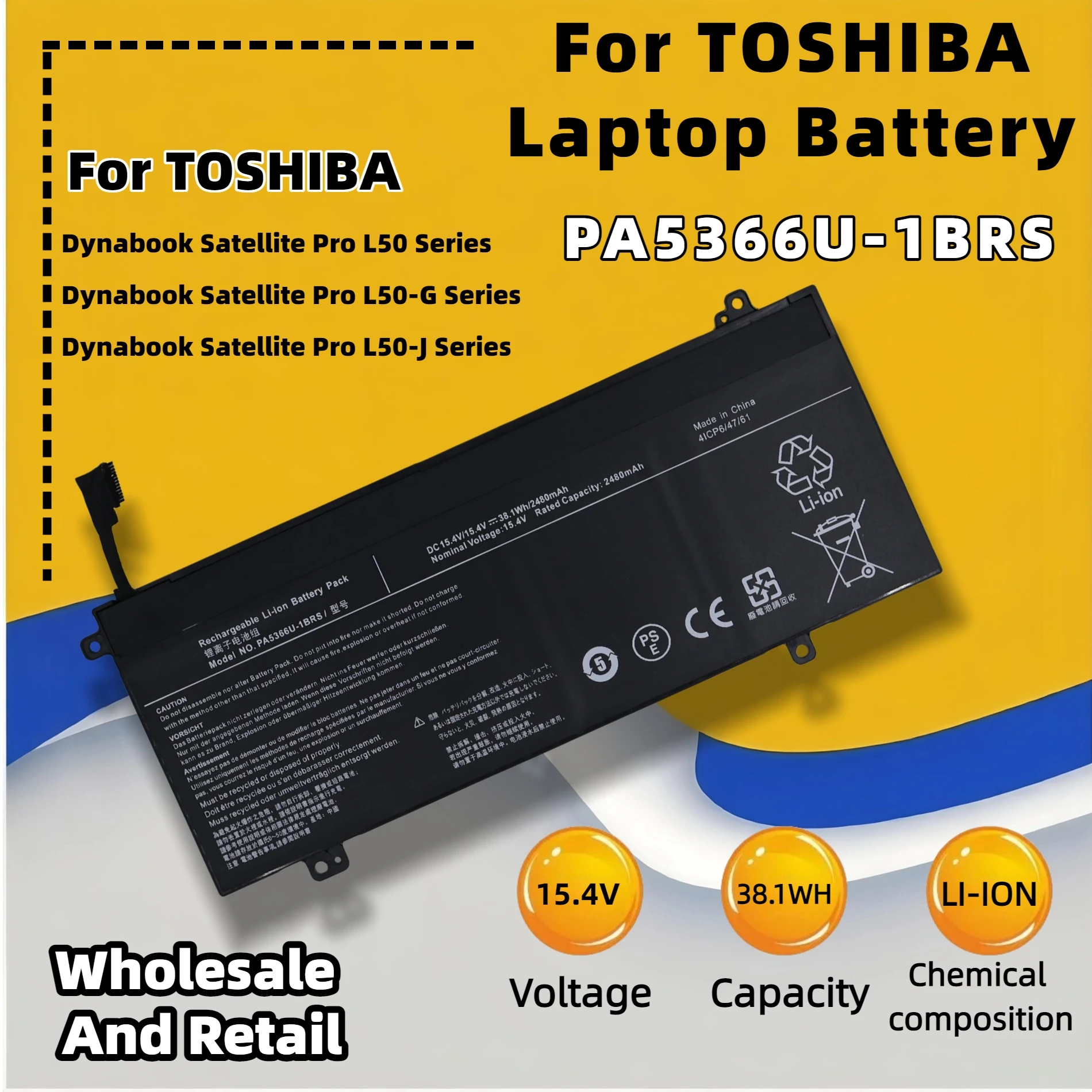 Фото Аккумулятор FRLESUI PA5366U для Toshiba Dynabook Satellite Pro L50-J L50-G L40-G EX50L-K PA5366U-1BRS PA5368U-1BRS PA5368U №2