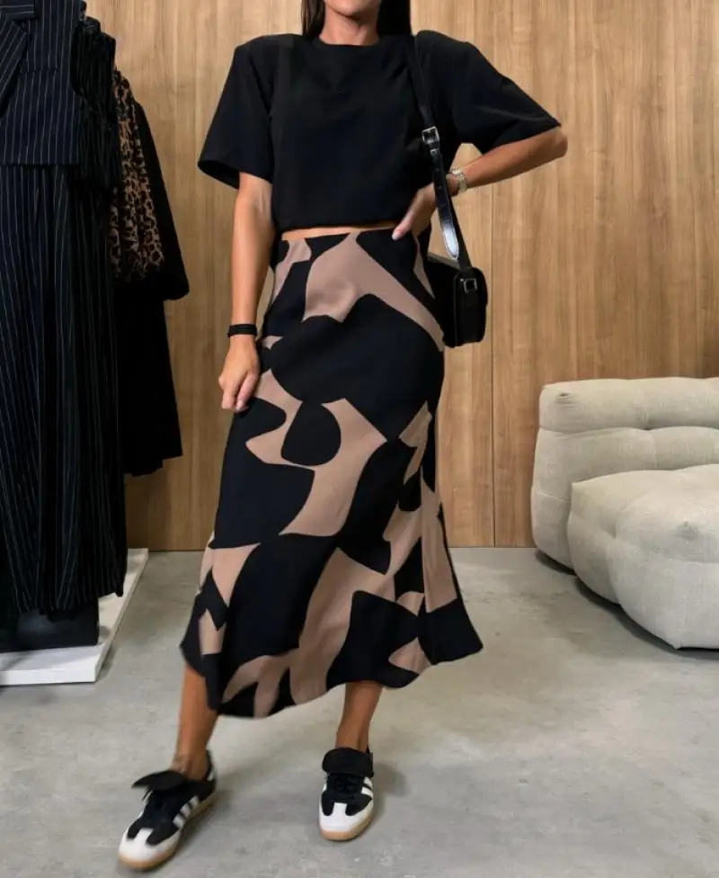 Женская длинная юбка-миди с принтом