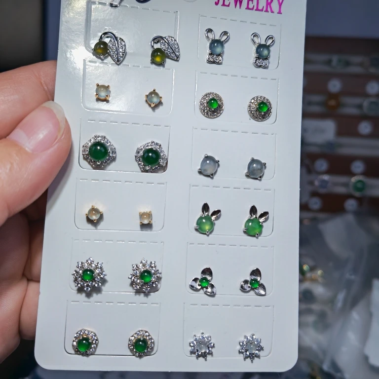 Natural a Goods Jade Ear Studs Earrings 925 Silver Inlaid with Certificate Re-Inspection and Protection Fideli Circle Pic...