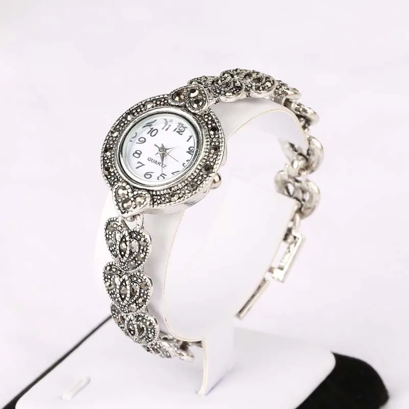 

New 2023 Fashion Designer Promotion Tibetan Silver + Bangles + 26% Crystal Bracelet Wristwatch for Women