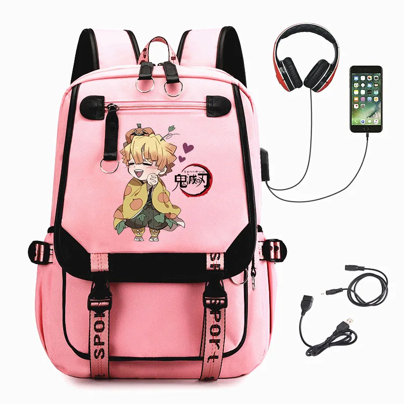 

Demon Slayer Kimetsu no Yaiba Backpack USB Knapsack Teenager Student Bookbag Zipper Unisex Schoolbag Laptop Bag Nylon Packsack