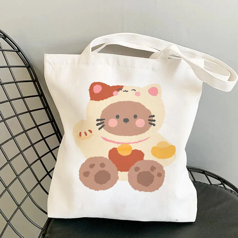 

New Shopping Bags Women Sweet Kawaii Printed Canvas Leisure Daily Shop High Quality Harajuku Korean Style All-match Grocery Bag