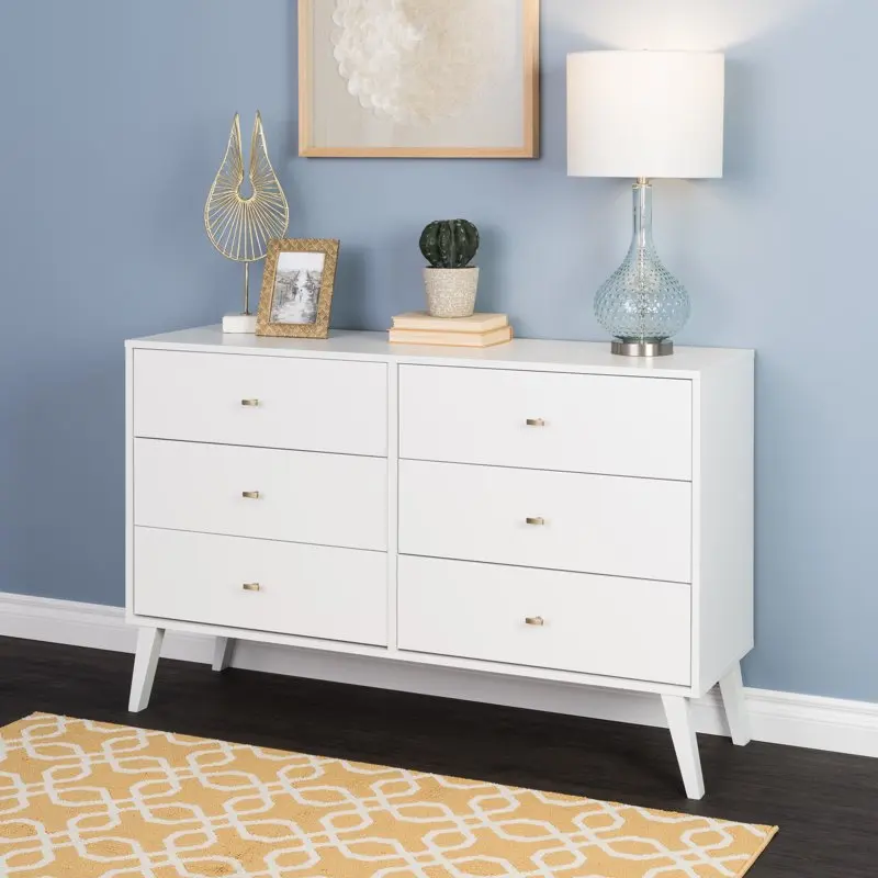 

6 Drawer Wooden Double Dresser, 16" x 52.25" x 33", White