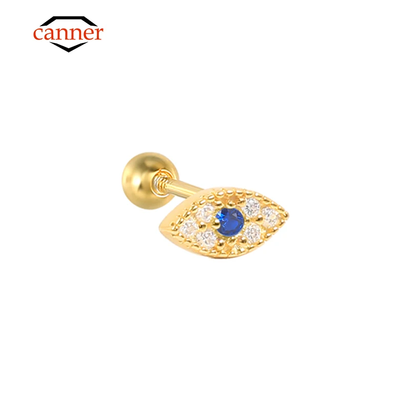 

CANNER 1PC Gold Color 925 Sterling Silver Zircon Blue Eye Piercing Cartilage Stud Earrings for Women CZ Fine Jewelry Accessory