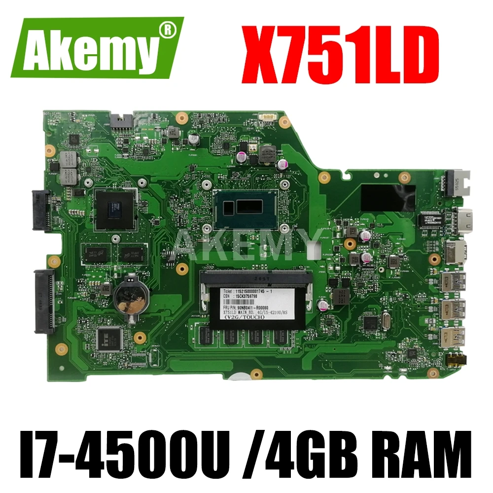 

Материнская плата X751LD для ноутбука ASUS, процессор X751LN X751LJ K751L X751LD, процессор I7-4500U, ОЗУ 4 Гб, графическая карта GT820M, протестирована хорошо
