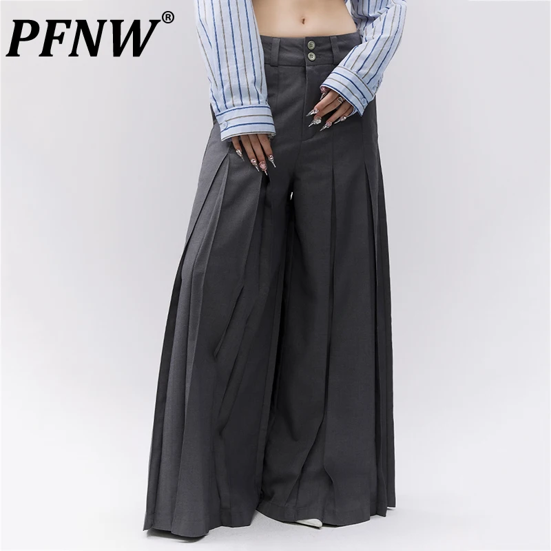 

PFNW Spring Autumn New Men's Suit Pants Trendy Pleated Pocktes Chic Casual Straight Loose Daily Street Wide Leg Trousers 28A0341