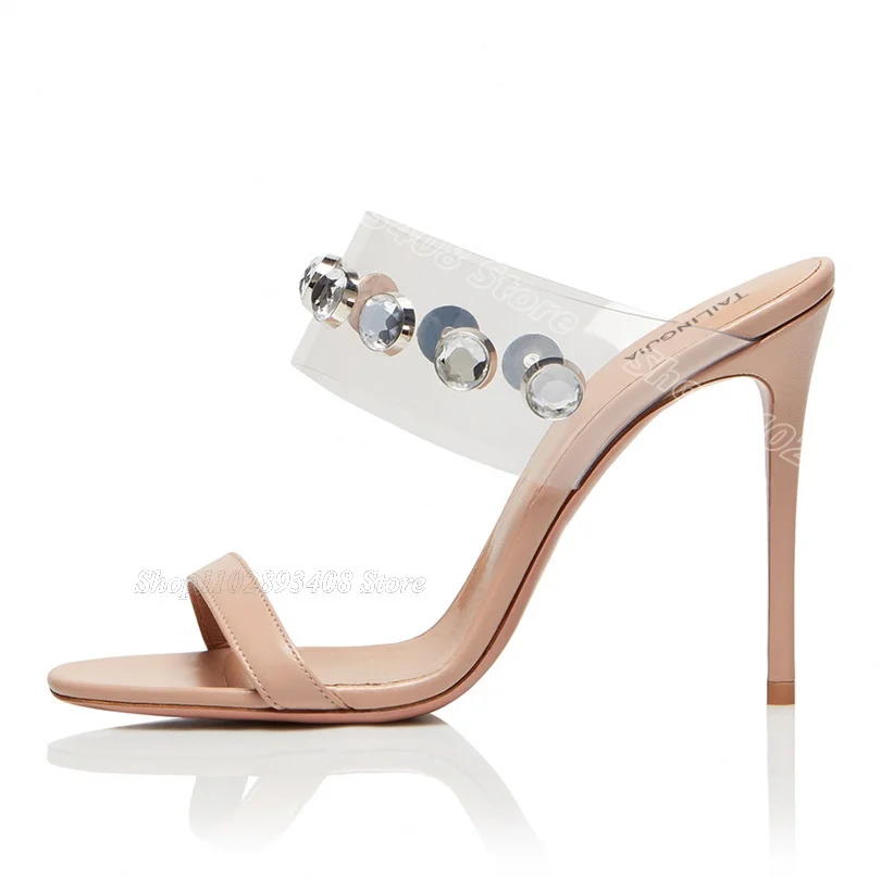 Женские туфли на шпильке прозрачные Шлепанцы из ПВХ с открытым носком и черными