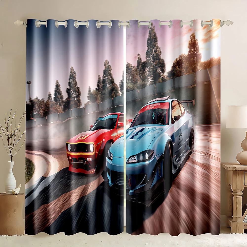 Race Car Window Curtains,Racing Car Extreme Sports Car Cool Automobile Style Curtains,Automobile Competition Blackout Curtains