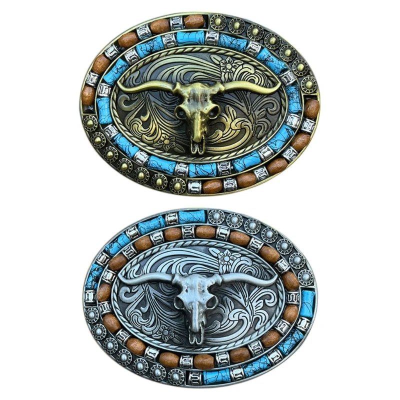

N58F Ox Skull Belt Buckle for Waist Belt Replacement Cowboy Clothing Accessories