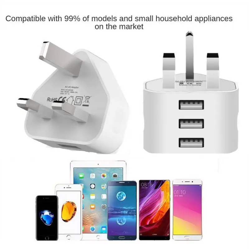 

UK Plug Wall 3 Pin Plug Adaptor Charger with 2/3 USB Ports Travel Charging Mains Wall AC Multi Power Mobile Adapter Accessories