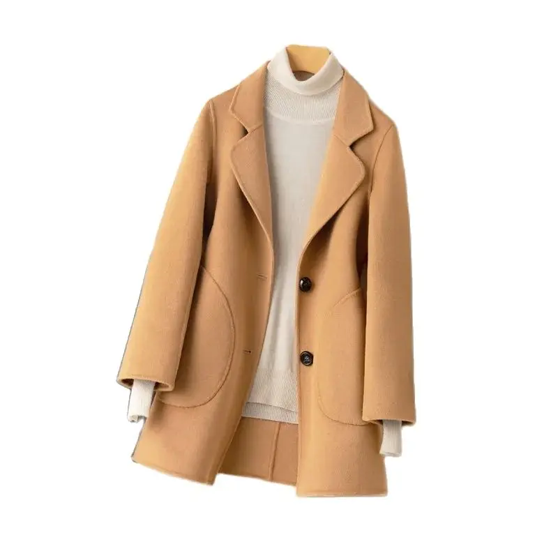 

Autumn Winter Wool Coat Women Casual Cashmere Wool Jacket Single-Breasted Long Cardigan Black Camel Clothing Female Outerwear