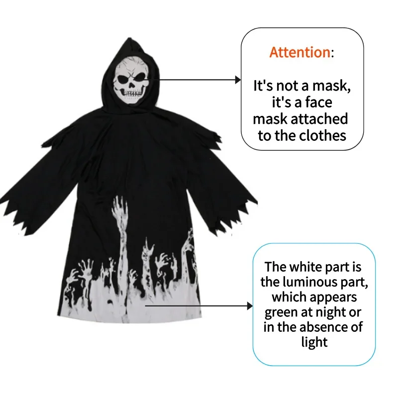 Костюм для косплея на Хэллоуин Мрачный Жнец страшный костюм скелета детский