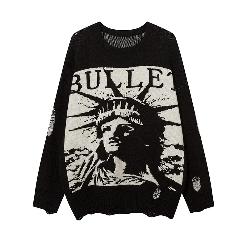YPRS уличный стиль хип-хоп винтажный вязаный топ унисекс свитер с круглым вырезом