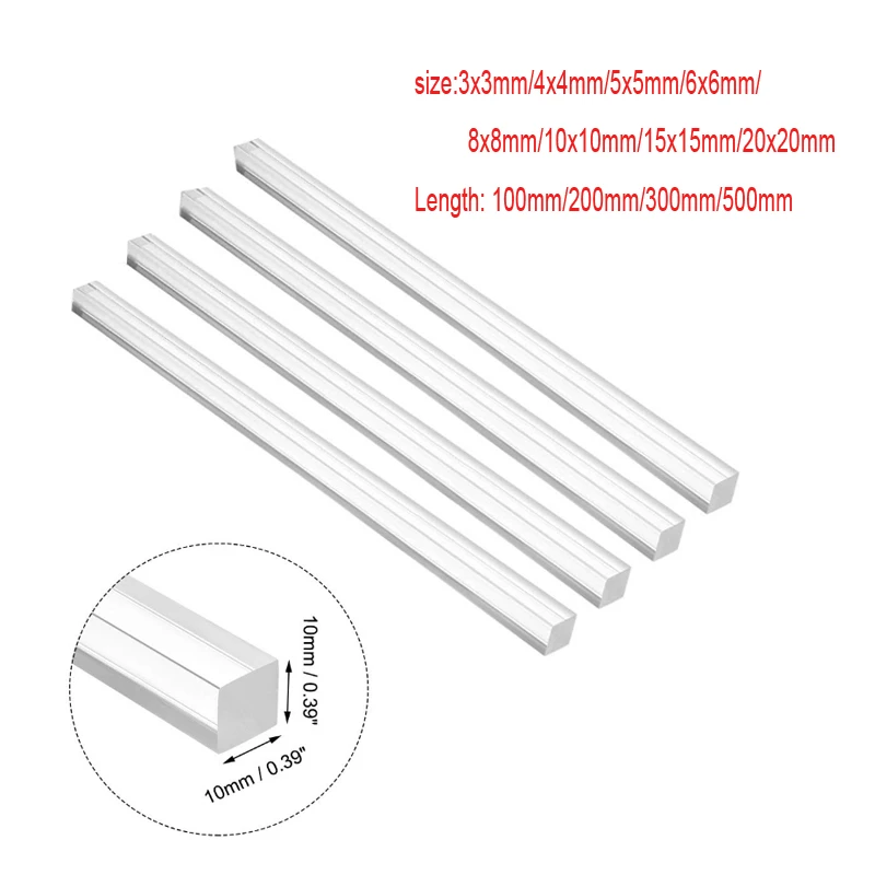 

1-10 PCS square high transparent acrylic plexiglassy rod DIY manual construction model material length 10-50cm