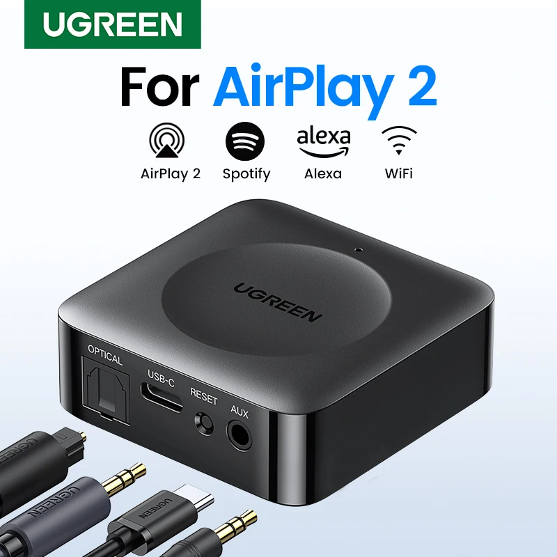 UGREEN  WiFi 2.4/5G HiFi Audio Receiver Preamplifier DLNA Optical & 3.5mm Speaker For Airplay2 Music Adapter with Siri & Alexa