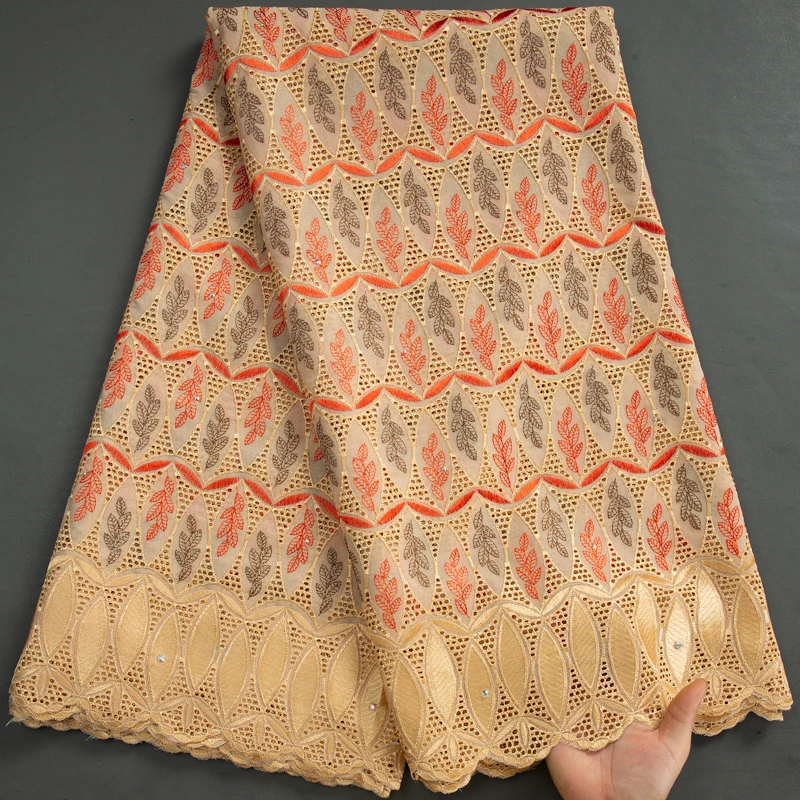 

African Cotton Lace With Stones Nigerian Cotton Lace With Crystal 2023 High Quality For Evening Party Dresses Women A3418