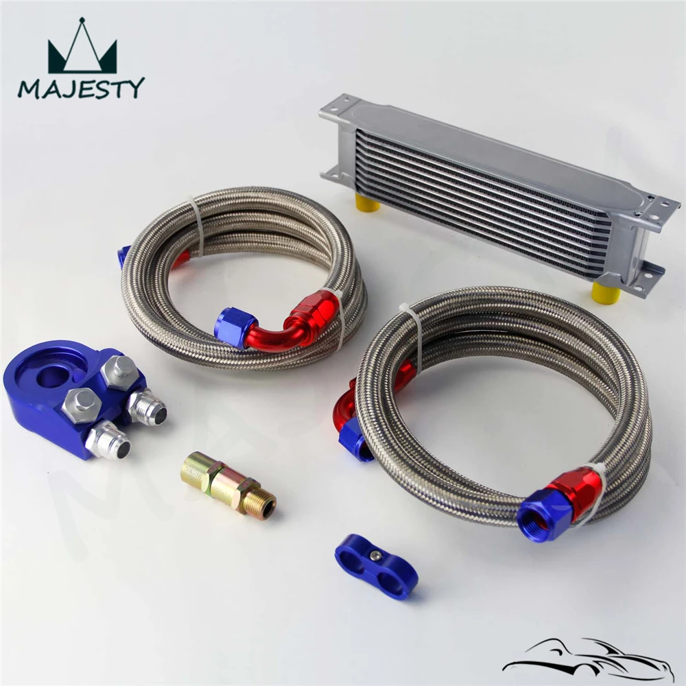 

10 Row AN10 Universal Engine Oil Cooler + Filter Adapter Kit For Japan Cars