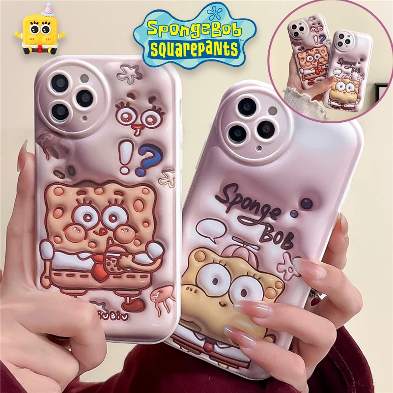 3D мультяшный чехол для телефона Губка Боб IPhone 14 13 12 11 Pro Max X XR Plus мягкий силиконовый