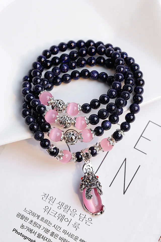 

New Natural Blue Sand Stone Beaded Bracelets With Gourd Accessories Fashion Gemstone Jewelry For Woman Gift Drop Shipping