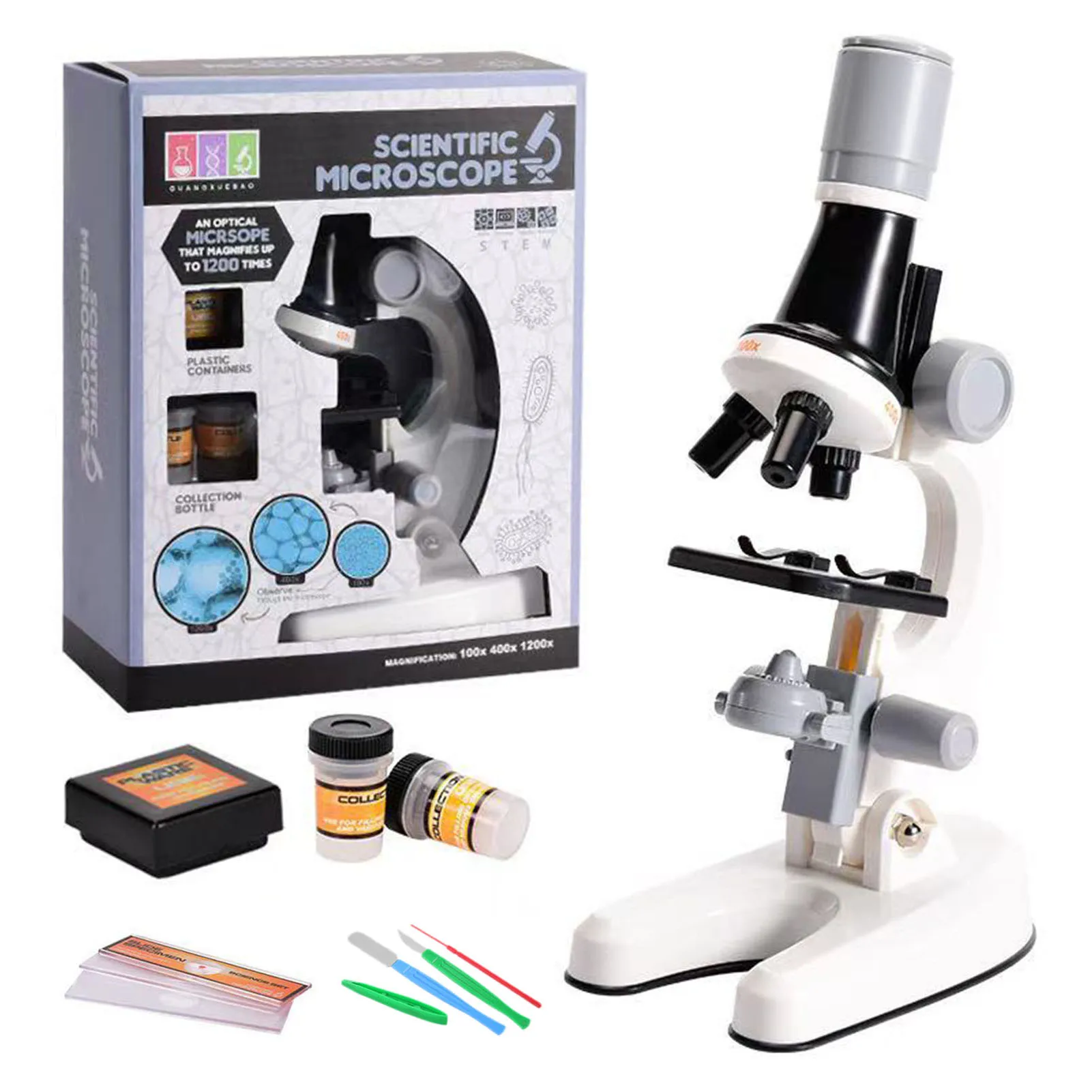 

100X 400X 1200X Monocular Optical Microscope Elementary School Science Experimental Biology Teaching Microscope Children Gift