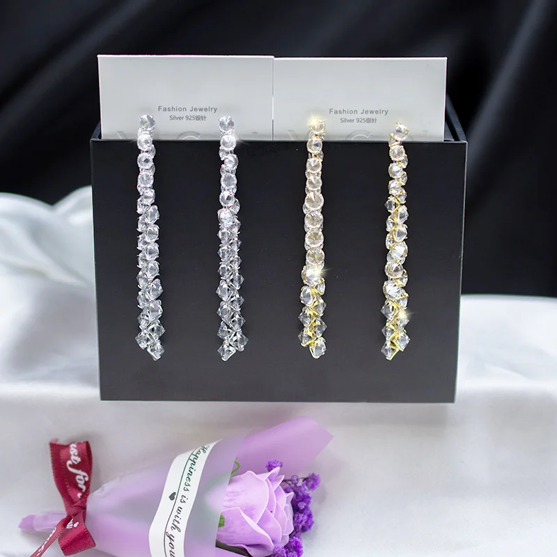 

JICAI Cute Tassel Zircon Earrings Drop Dangle For Women Rhinestone Crystal Long Drop Earrings Wedding Party Jewelry 2023 New