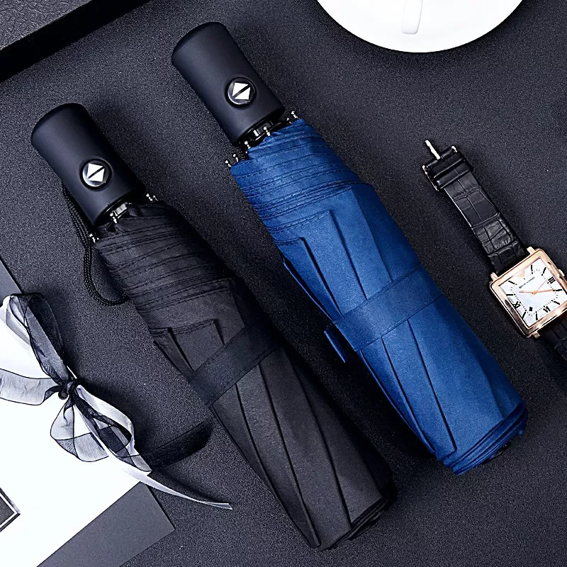 

NEW Automatic Rain & Sun Umbrella Black Coating Parasol Anti-UV 3 Folding Wind Resistant Auto Luxury Big Windproof Women Men