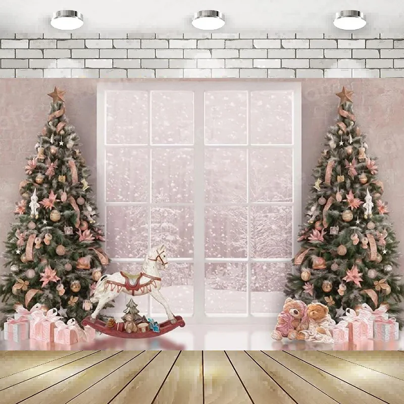 

Рождественский фон фотография Дерево розовое внутреннее украшение фон для студийной фотосъемки Детский праздник с новым годом