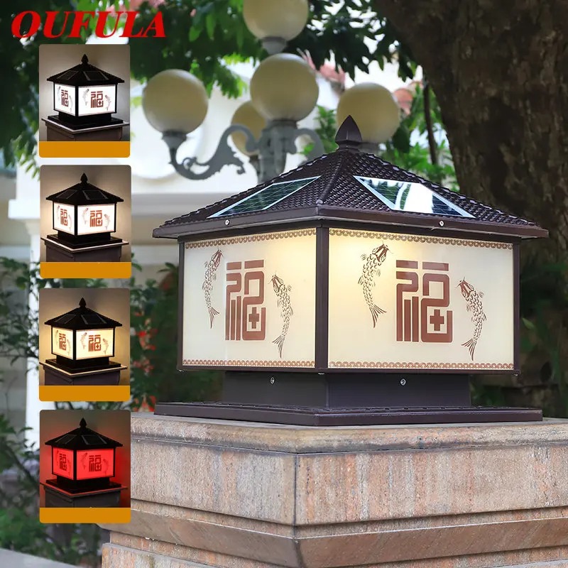 

OUFULA Solar Post Lamp LED Outdoor Chinese Pillar Lights Waterproof IP65 With Remote Control for Home Villa Courtyard
