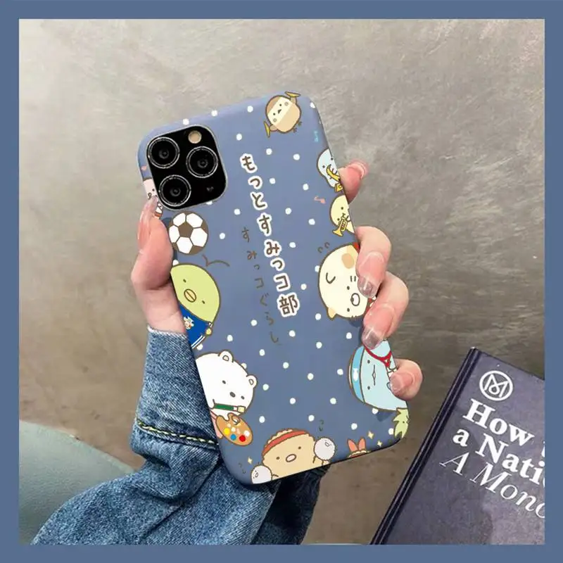 

Japan Cartoon Sumikko Gurashi Phone Case for iPhone 11 12 13 Mini Pro Xs Max 8 7 6 6S Plus X XR Solid Candy Color Case