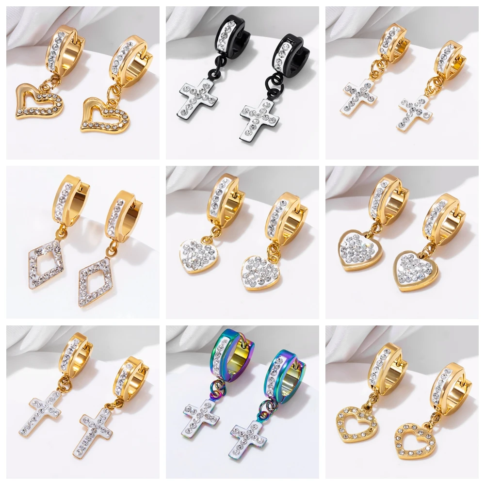 

ESSFF 27 Different Styles Stainless Steel Wholesale Gold Hoop Earrings for Men Womens Girls Crystals Piercing Dangle Earings