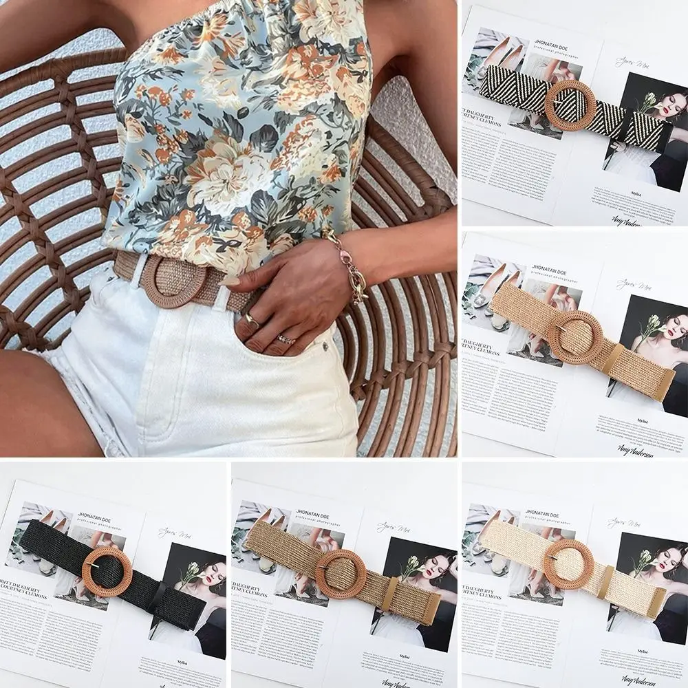 

Summer Elastic Casual Women Straw Belt Braided Waistbelt Waist Belt Wide