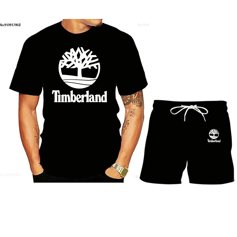

2021 new Casual summer TIMBERLAND men's suit fitness suit sports suit short-sleeved T-shirt + shorts T-shirt 2-piece suit